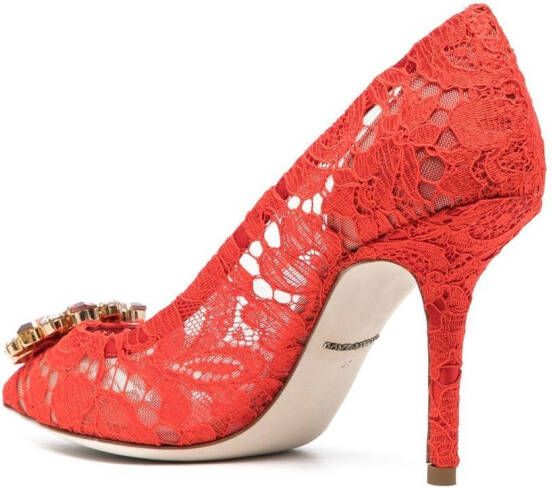 Dolce & Gabbana Taormina-lace crystal-embellished pumps Red