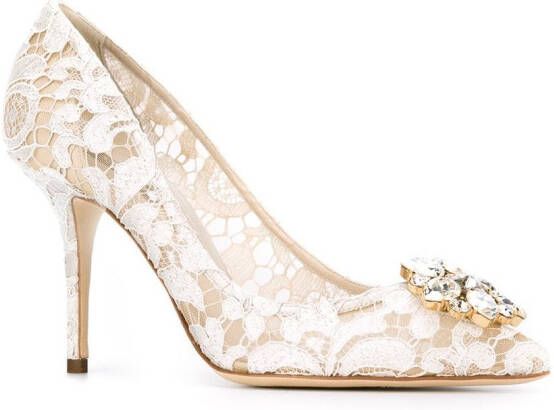 Dolce & Gabbana Taormina-lace crystal-embellished pumps White