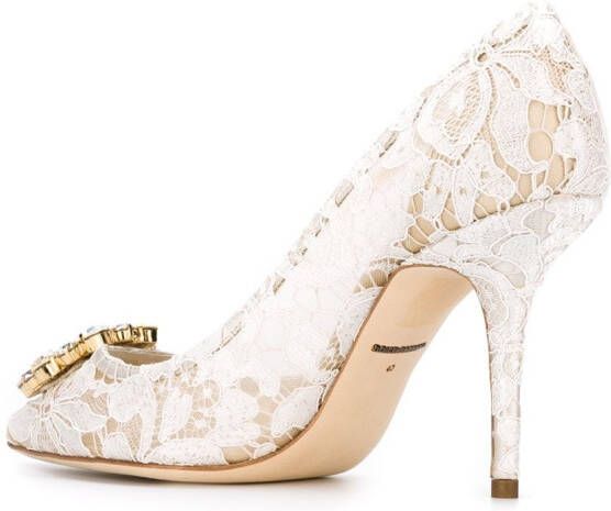 Dolce & Gabbana Taormina-lace crystal-embellished pumps White