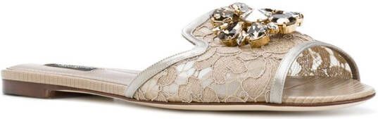 Dolce & Gabbana Rainbow Lace brooch-detail sandals Neutrals