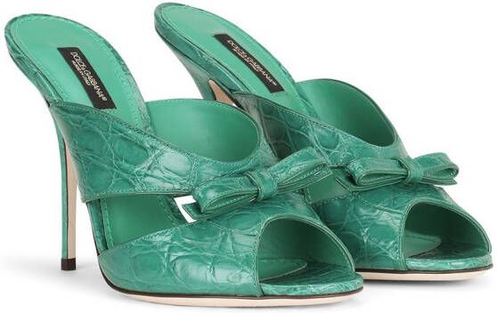 Dolce & Gabbana 105mm bow-detail leather mules Green