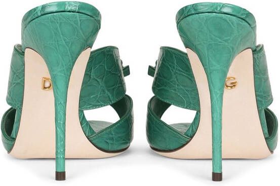 Dolce & Gabbana 105mm bow-detail leather mules Green