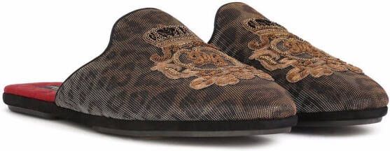 Dolce & Gabbana Bramante leopard print slippers Brown
