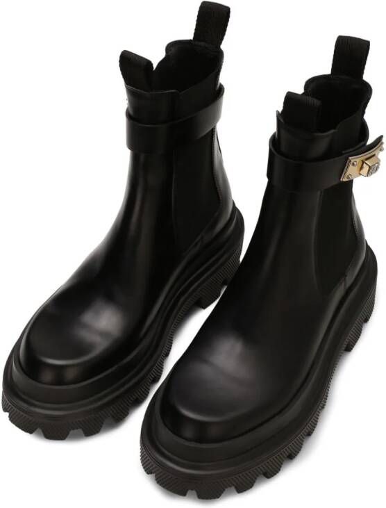 Dolce & Gabbana branded-strap leather ankle boots Black