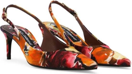 Dolce & Gabbana brocade leather slingback pumps Orange