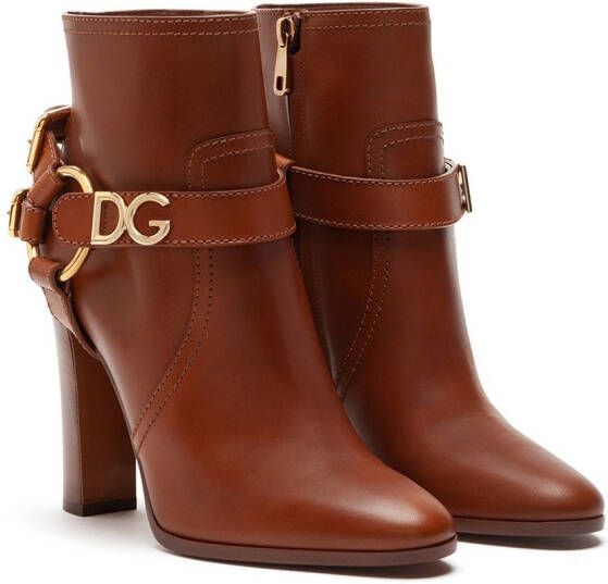Dolce & Gabbana Caroline logo ankle boots Brown