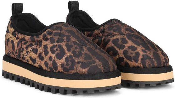 Dolce & Gabbana City leopard-print slip-on shoes Brown