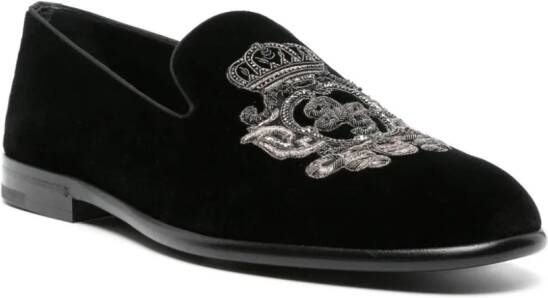 Dolce & Gabbana Coat of Arms-embroidered slippers Black
