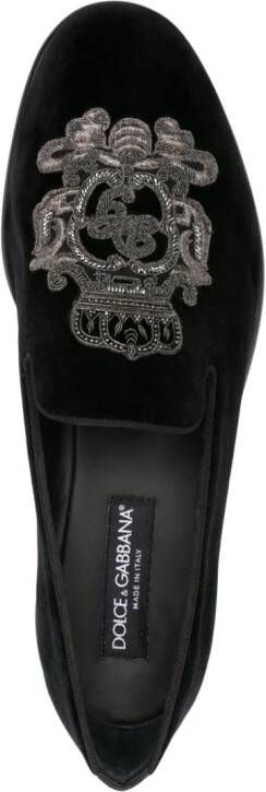 Dolce & Gabbana Coat of Arms-embroidered slippers Black