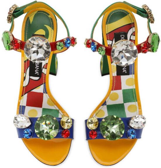 Dolce & Gabbana colour-block rhinestone-embellished sandals Yellow