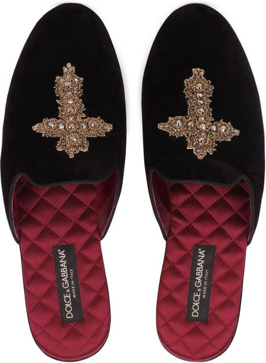 Dolce & Gabbana embroidered velvet slippers Black