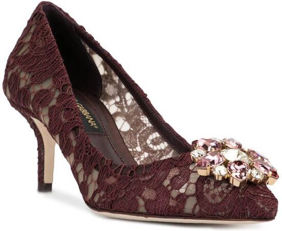Dolce & Gabbana crystal-embellished 60mm lace pumps Red