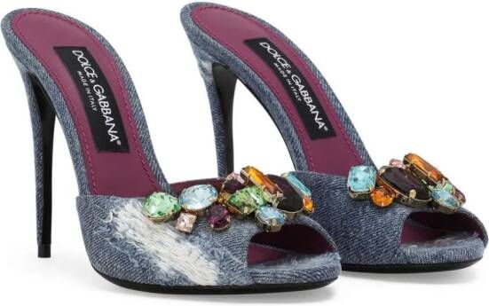 Dolce & Gabbana crystal-embellished distressed denim mules Blue
