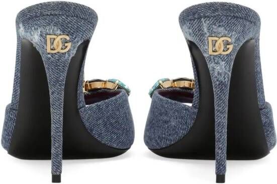 Dolce & Gabbana crystal-embellished distressed denim mules Blue