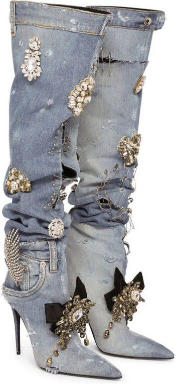 Dolce & Gabbana patchwork-denim knee-high boots Blue