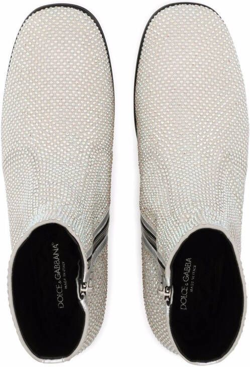 Dolce & Gabbana crystal-embellished leather ankle boots White