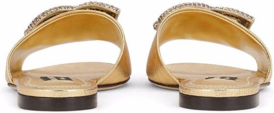 Dolce & Gabbana crystal embellished logo leather slides Gold