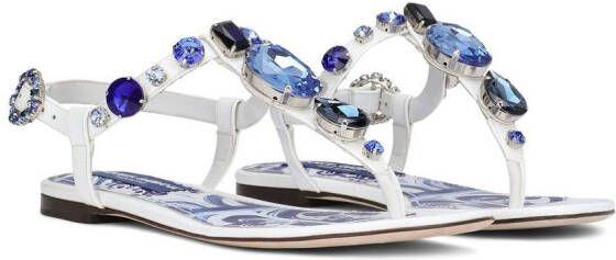 Dolce & Gabbana bejewelled patent leather thong sandals White