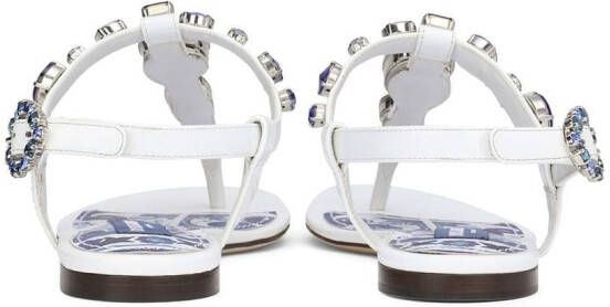 Dolce & Gabbana bejewelled patent leather thong sandals White