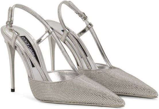 Dolce & Gabbana KIM DOLCE&GABBANA embellished satin slingback pumps Silver
