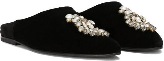 Dolce & Gabbana brooch-detail velvet slippers Black