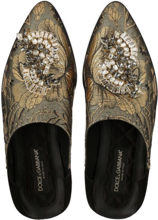 Dolce & Gabbana embellished jacquard slippers Gold