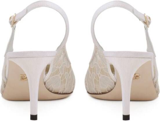 Dolce & Gabbana crystal-embellished lace slingback pumps White