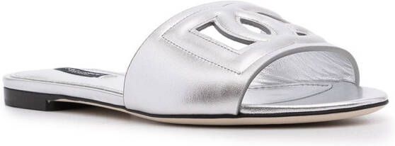 Dolce & Gabbana DG Millenials metallic leather sandals Silver