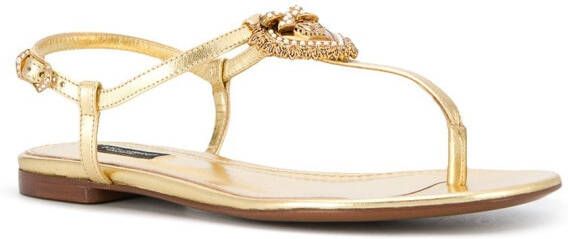 Dolce & Gabbana Devotion leather thong sandals Gold