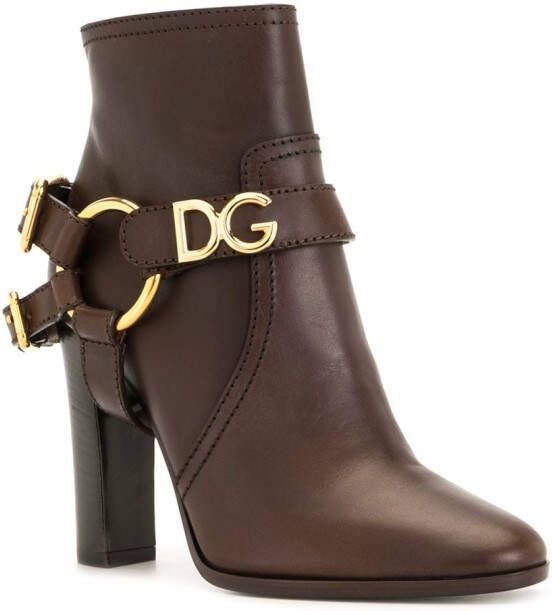 Dolce & Gabbana DG buckled ankle booties Brown