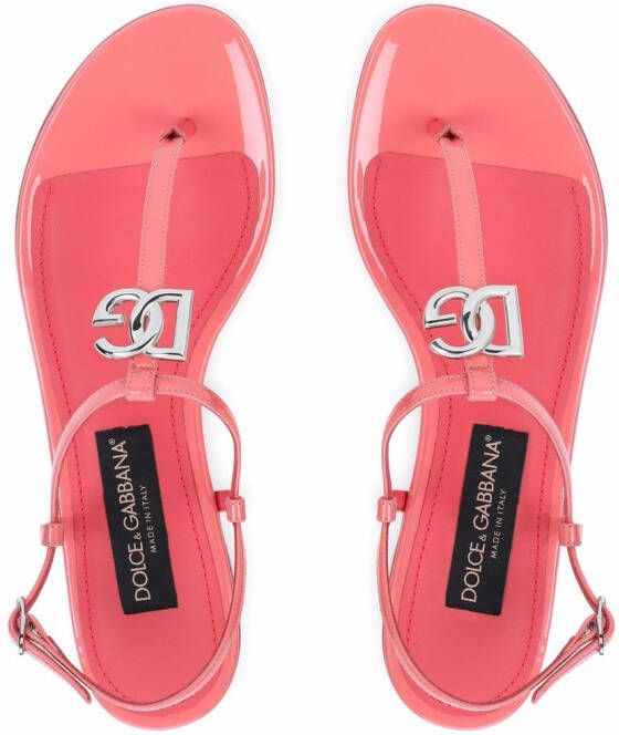 Dolce & Gabbana DG flat leather sandals Pink