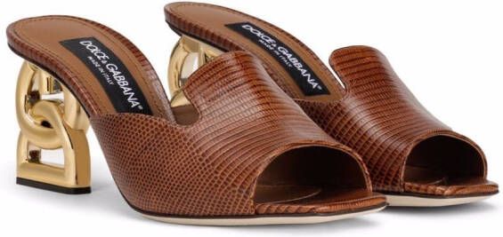 Dolce & Gabbana 3.5 75mm iguana-print leather mules Brown