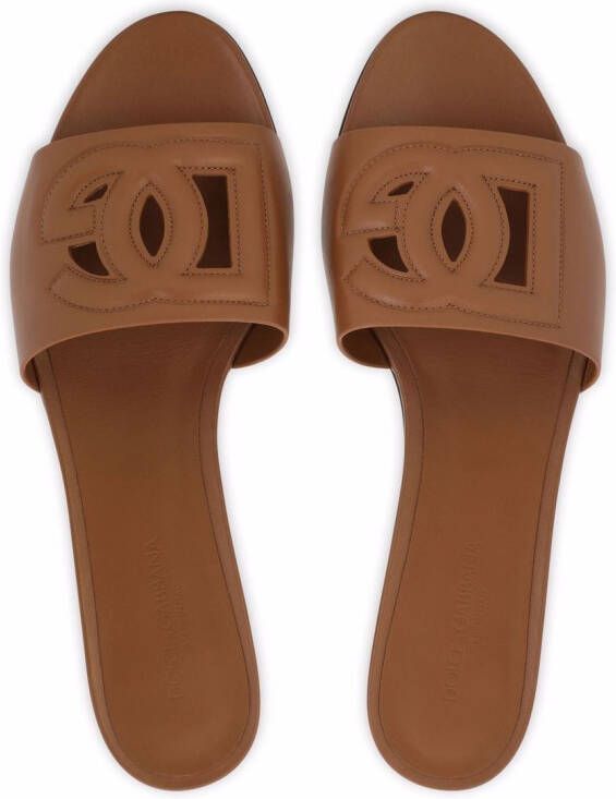 Dolce & Gabbana DG-logo leather sandals Brown