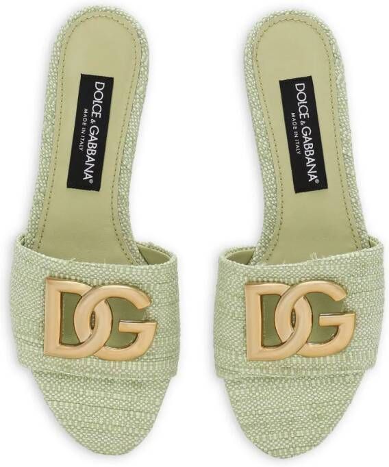 Dolce & Gabbana DG-plaque cut-out slippers Green