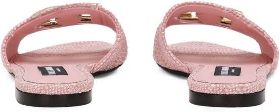 Dolce & Gabbana DG-plaque raffia slippers Pink