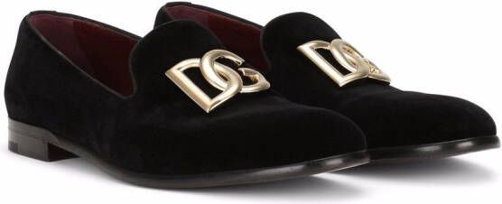 Dolce & Gabbana DG-logo velvet slippers Black