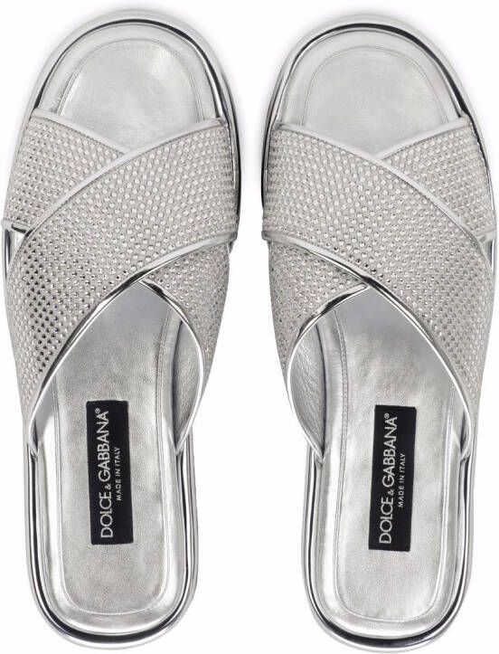 Dolce & Gabbana embellished flat slides Silver