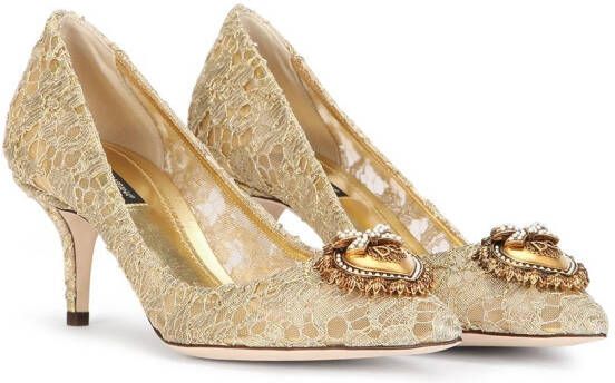 Dolce & Gabbana embellished lace pumps Gold