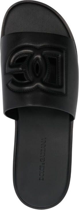 Dolce & Gabbana embossed-logo leather slides Black