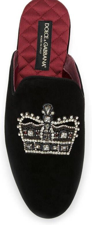 Dolce & Gabbana encrusted crown patch slippers Black