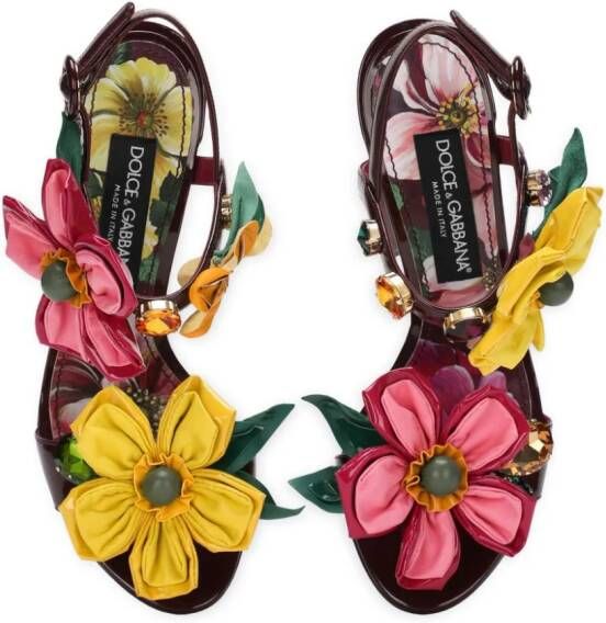 Dolce & Gabbana floral-appliqué ankle-strap sandals Red