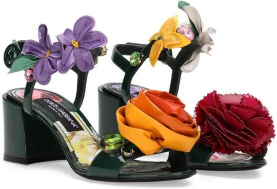 Dolce & Gabbana floral-appliqué leather sandals Green