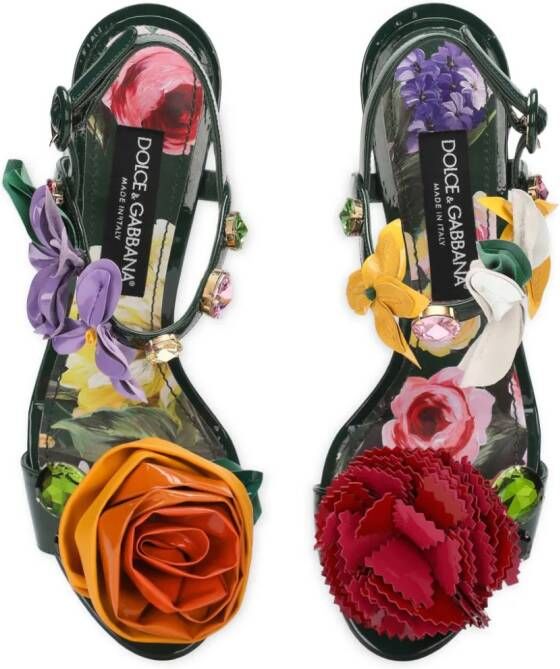 Dolce & Gabbana floral-appliqué leather sandals Green