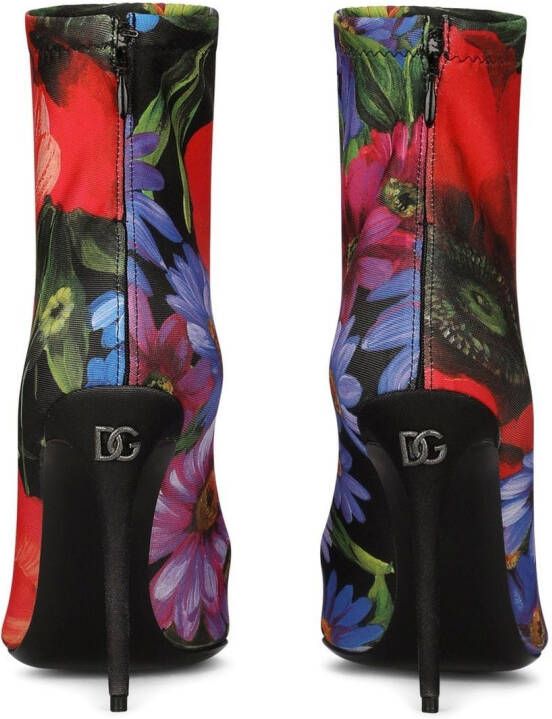 Dolce & Gabbana floral-print 105mm ankle boots Red
