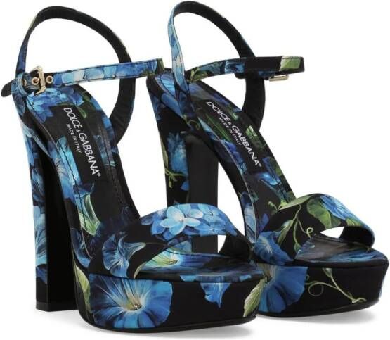 Dolce & Gabbana floral-print charmeuse platform sandals Blue