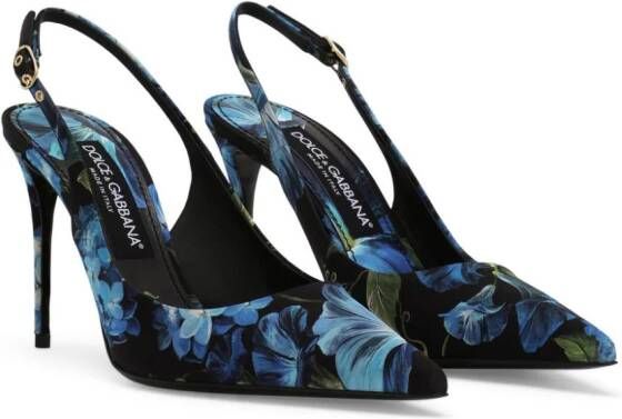 Dolce & Gabbana floral-print charmeuse slingback pumps Blue