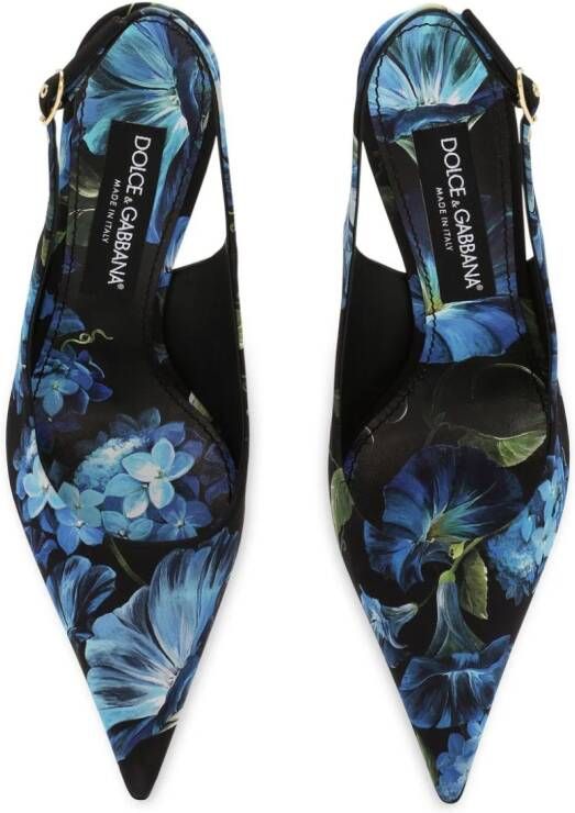 Dolce & Gabbana floral-print charmeuse slingback pumps Blue
