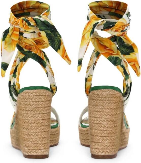 Dolce & Gabbana floral-print wedge sandals Green