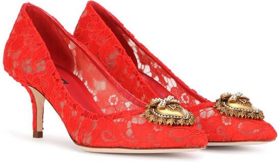 Dolce & Gabbana Heart plaque lace pumps Red