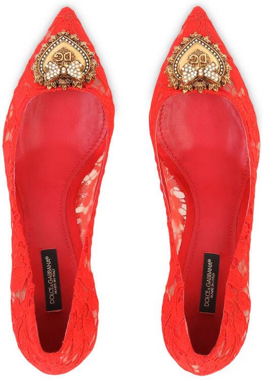 Dolce & Gabbana Heart plaque lace pumps Red